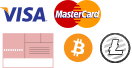 Visa, Mastercard, Paypal, Bitcoin, Litecoin, Invoice
